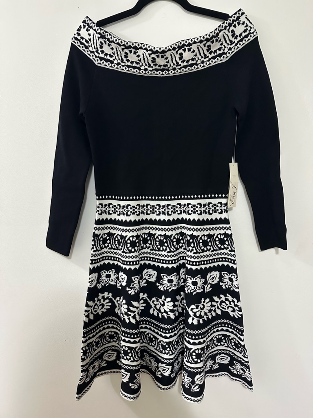 Anthropologie Eliza J Black Motif Off the Shoulder Dress Size Large New